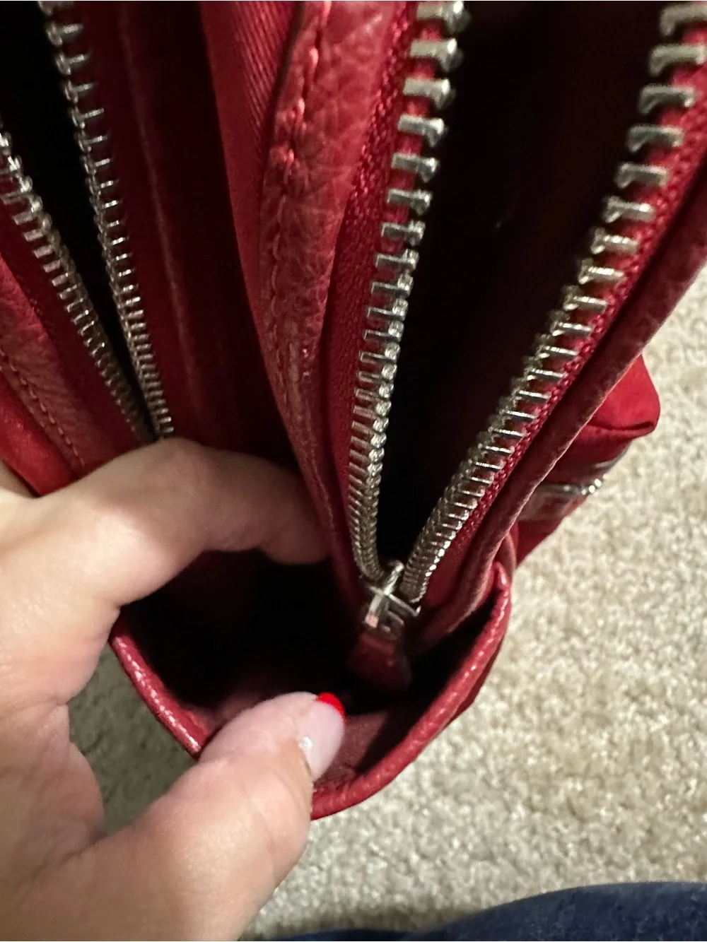 Coach Red Nylon Backpack with Front Zip Pocket and Ring Pull